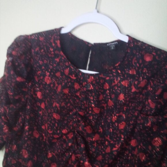 Express Blouse Shirt Women S 1/2 Gathered Sleeves Lined Pattern Red Black - Picture 9 of 15